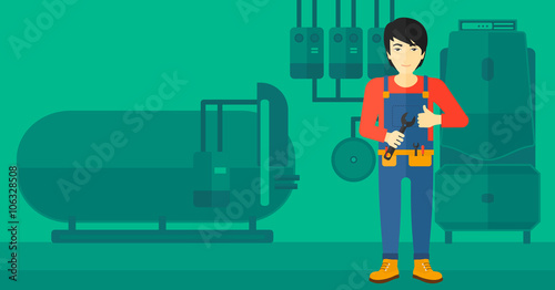 Cheerful repairer with spanner.
