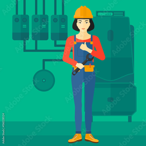Cheerful repairer with spanner.