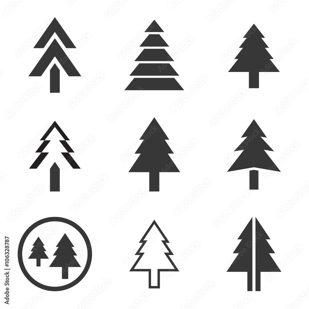 Pine tree vector icons set Pine tree vector icons set