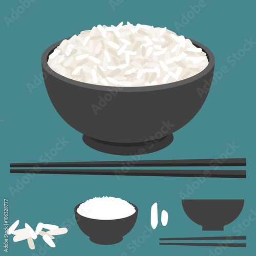 Rice vector in bowl with chopsticks