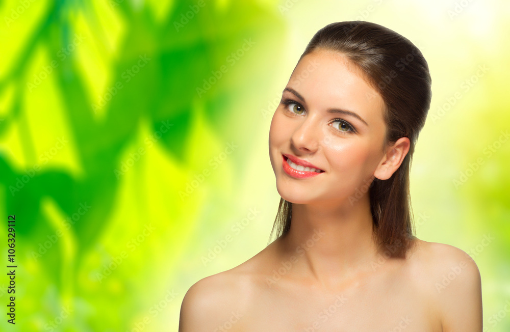 Girl on spring floral background Girl on spring floral background