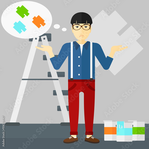 Man choosing paint color.