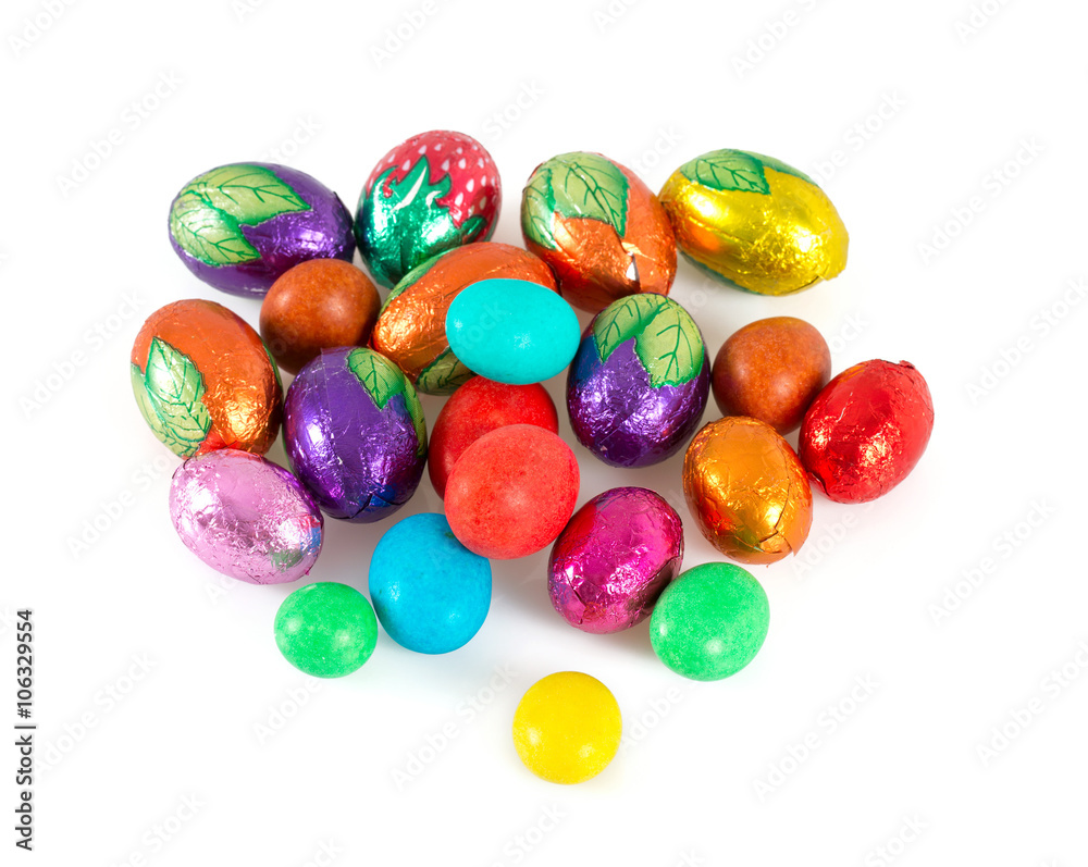 Easter candy eggs isolated on white background Easter candy eggs isolated on white background