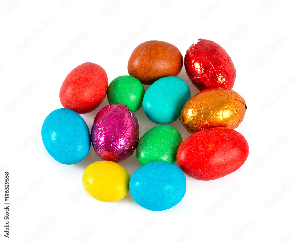 Easter candy eggs isolated on white background Easter candy eggs isolated on white background