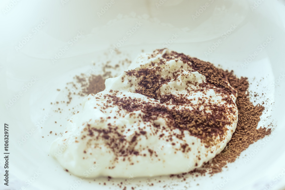 Tiramisu dessert on the white background Tiramisu dessert on the white background