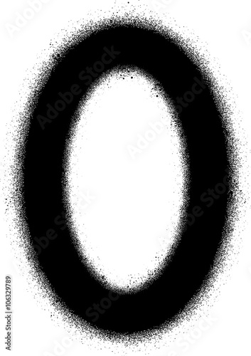 sprayed O font graffiti in black over white