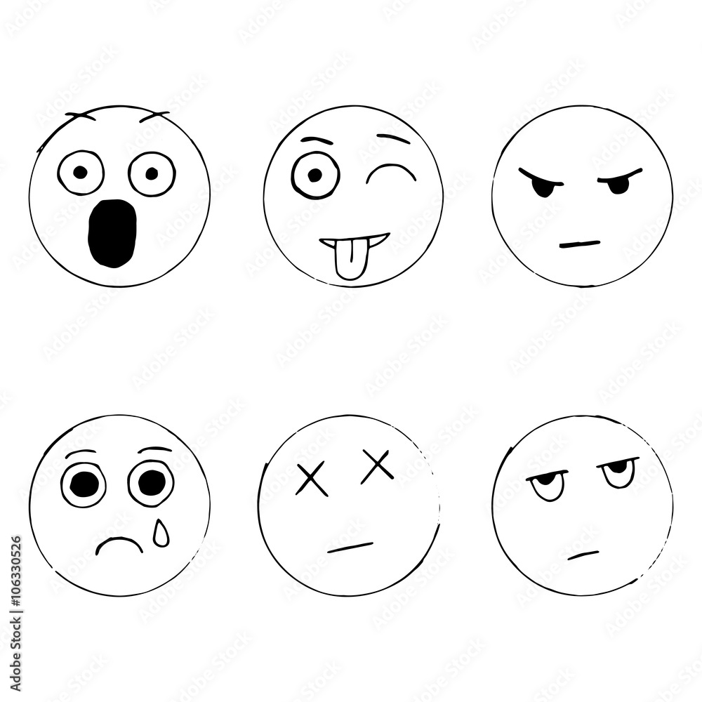 Vector set of emoticon doodles, hand drawn sad emoji Vector set of emoticon doodles, hand drawn sad emoji