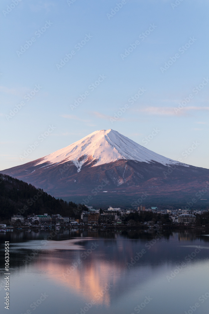 Mt.Fuji reflected in lake kawaguchi at dawn Mt.Fuji reflected in lake kawaguchi at dawn