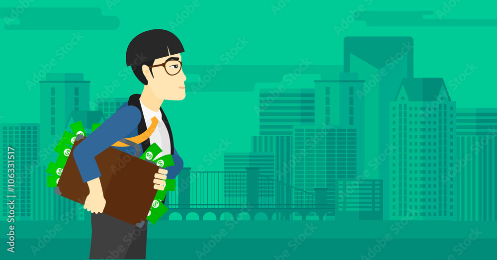 Man with suitcase full of money. Man with suitcase full of money.