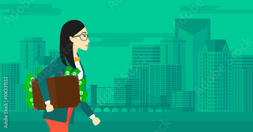 Woman with suitcase full of money.