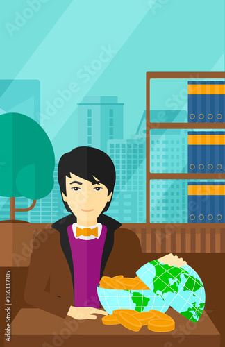 Man with globe full of money.