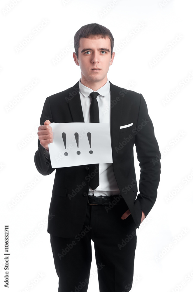 Tablet with exclamation point on it in man's hands Tablet with exclamation point on it in man's hands