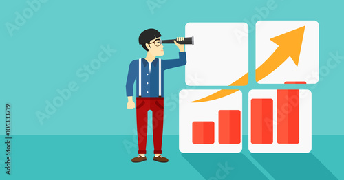 Man looking at positive bar chart.