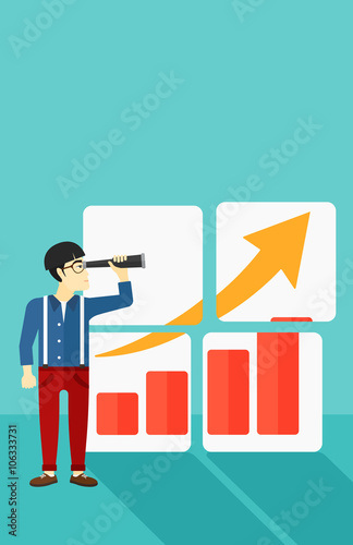 Man looking at positive bar chart.