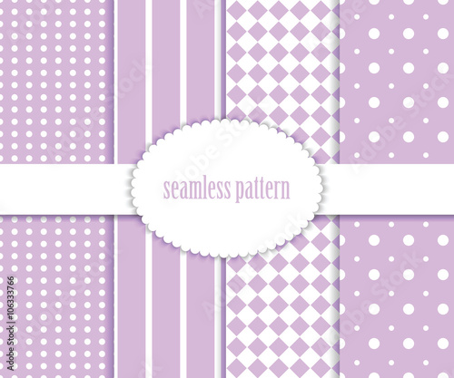 Set of seamless patterns in lilac and white colors