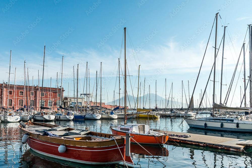 view of Naples harbor with boats