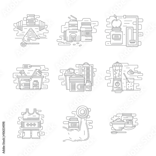 Sport nutrition vector icons flat line style