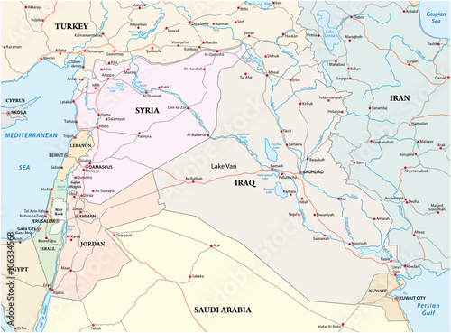 administrative  political and road map of the middle east