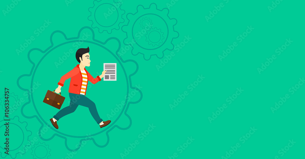 Man running inside the gear. Man running inside the gear.
