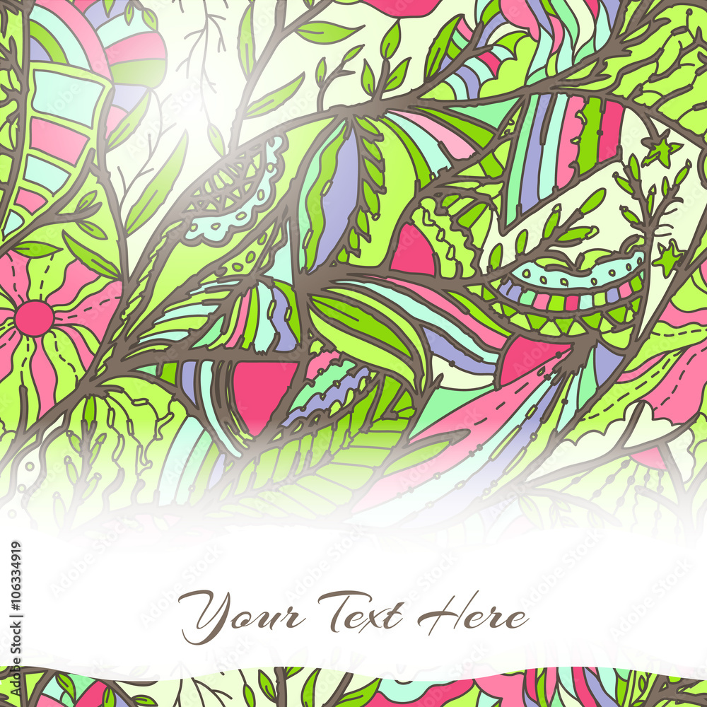Hand-drawn card with leaves Hand-drawn card with leaves