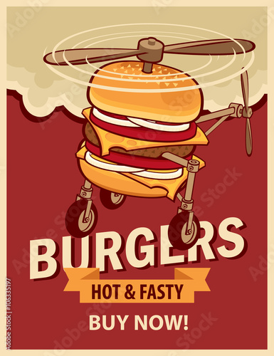burger with wheels and a propeller like a helicopter