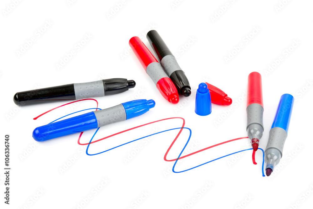 set of markers isolated on white background set of markers isolated on white background