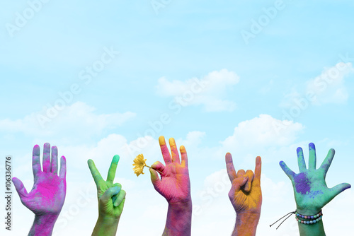 Holi painted hands