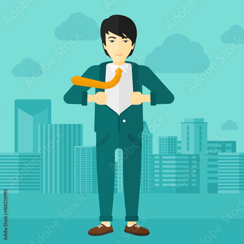 Businessman taking off jacket.