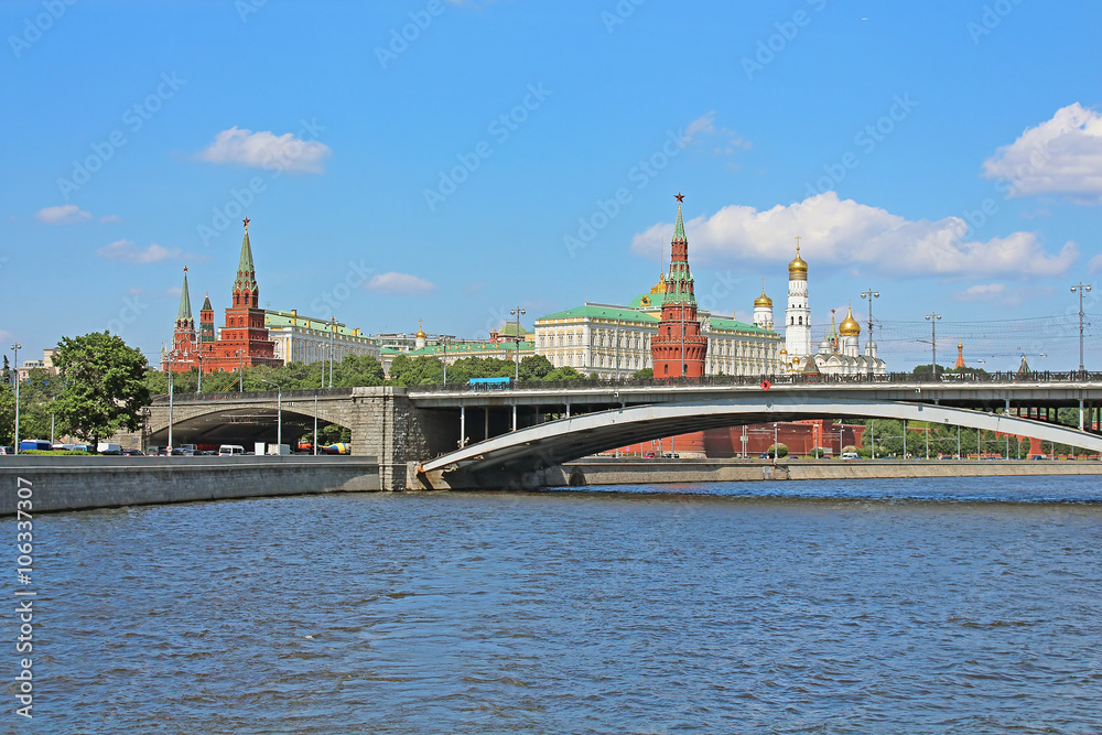 Famous View of Moscow river and Kremlin, Russia
