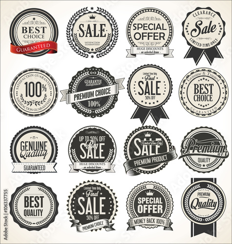 Retro vintage sale badges and labels collection