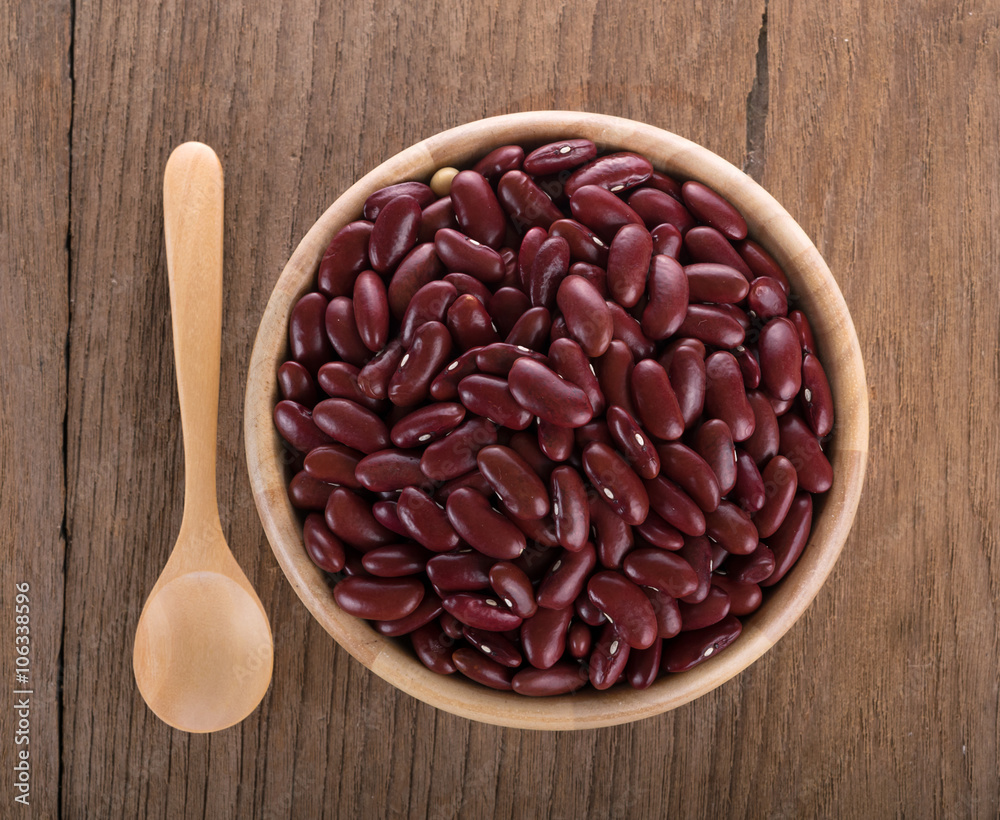 Red bean in a wooden bowl Red bean in a wooden bowl