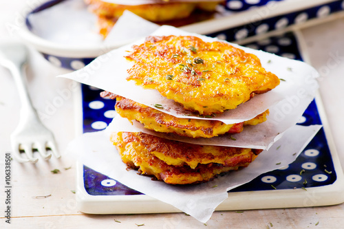 potato fritters with a sausages photo