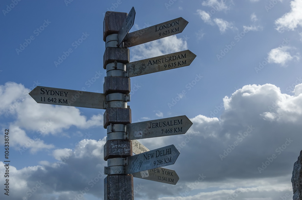 Signpost on Lighthouse at cape of good hope, South Africa Signpost on Lighthouse at cape of good hope, South Africa