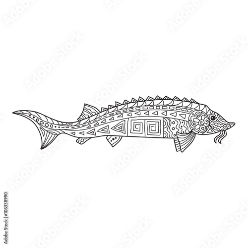 Zentangle the Baikal Sturgeon for adult anti stress Coloring Pag