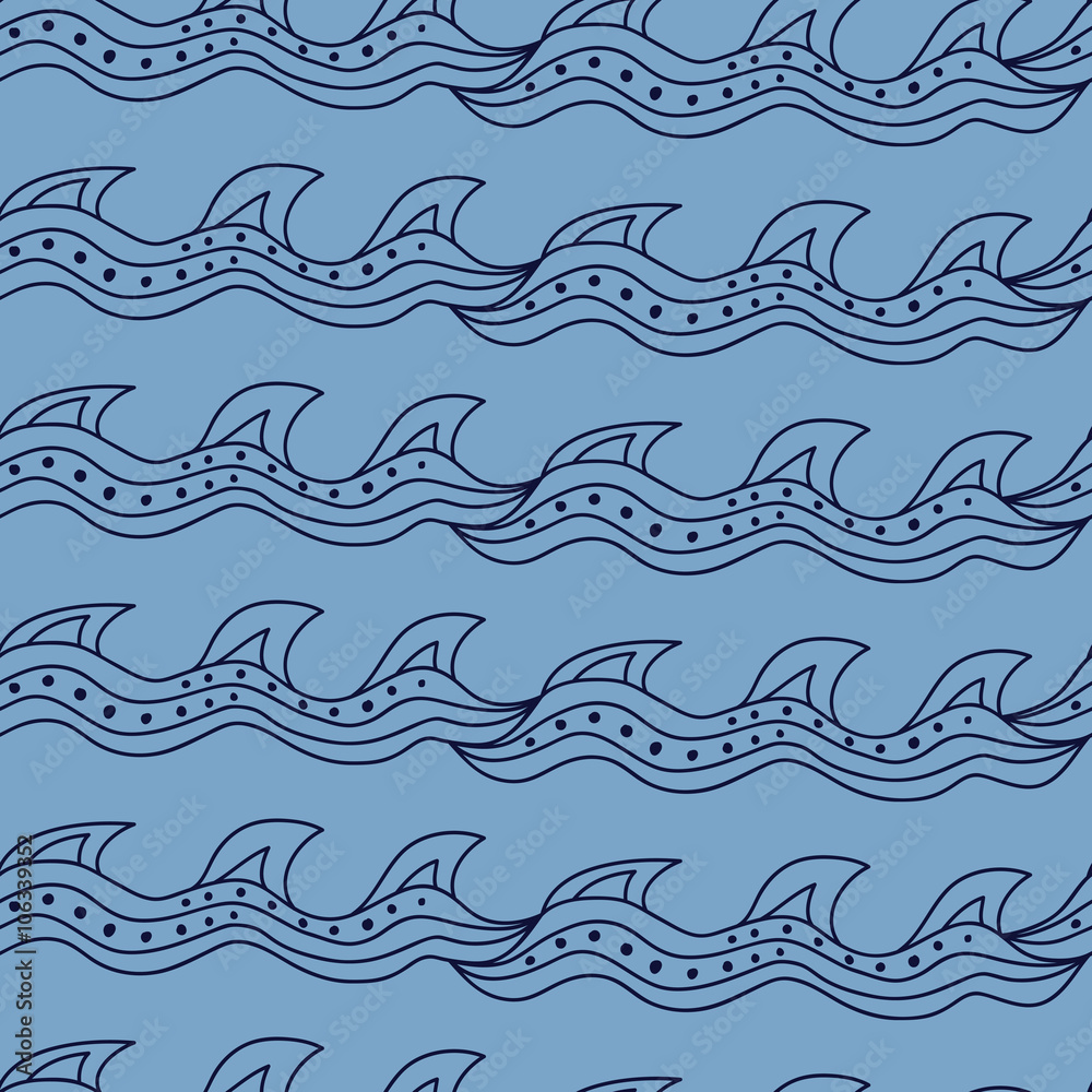 Stylish seamless texture with doodled Baikal grace wave in blue Stylish seamless texture with doodled Baikal grace wave in blue