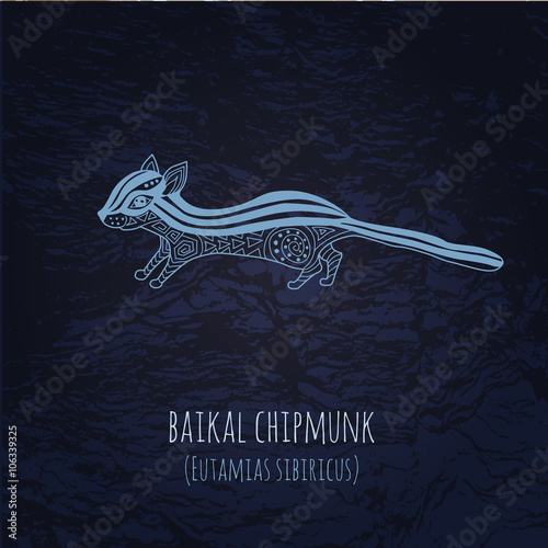Baikal chipmunk illustration in doodle style. Vector monochrome