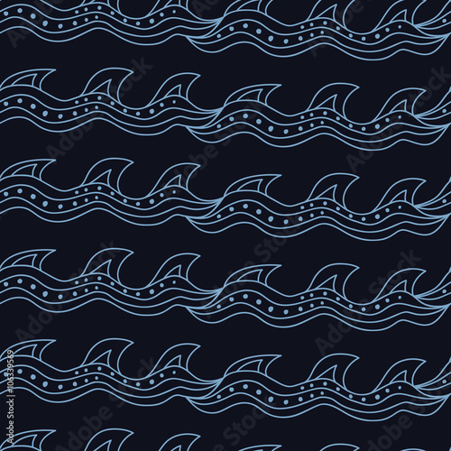Stylish seamless texture with doodled Baikal grace wave in blue © Mary Deneko