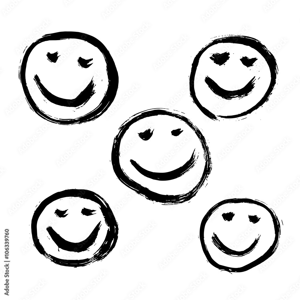Abstract Smiley Set of 9 grunge black abstract textured vector smileys. Vector design ...