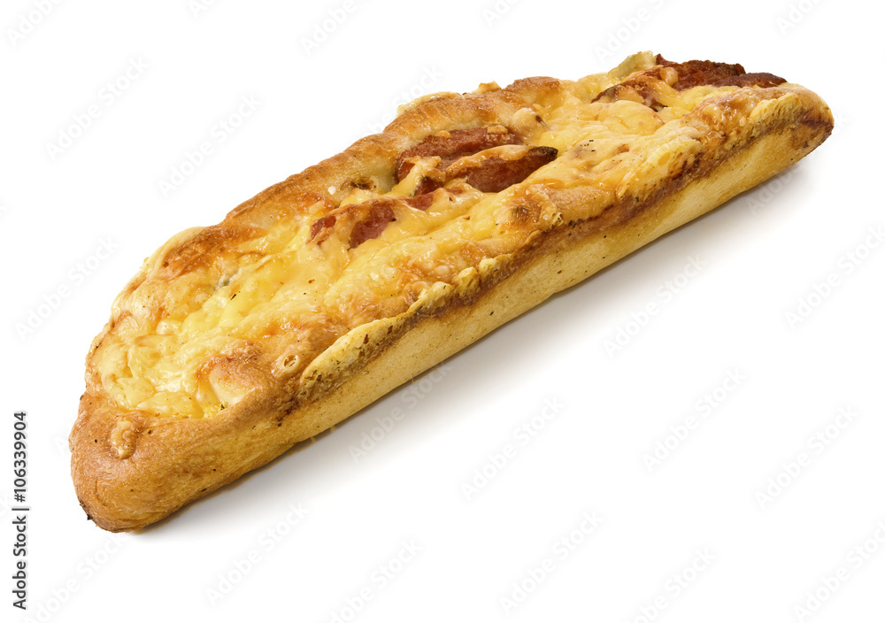 Isolated image of bread with sausage and cheese Isolated image of bread with sausage and cheese