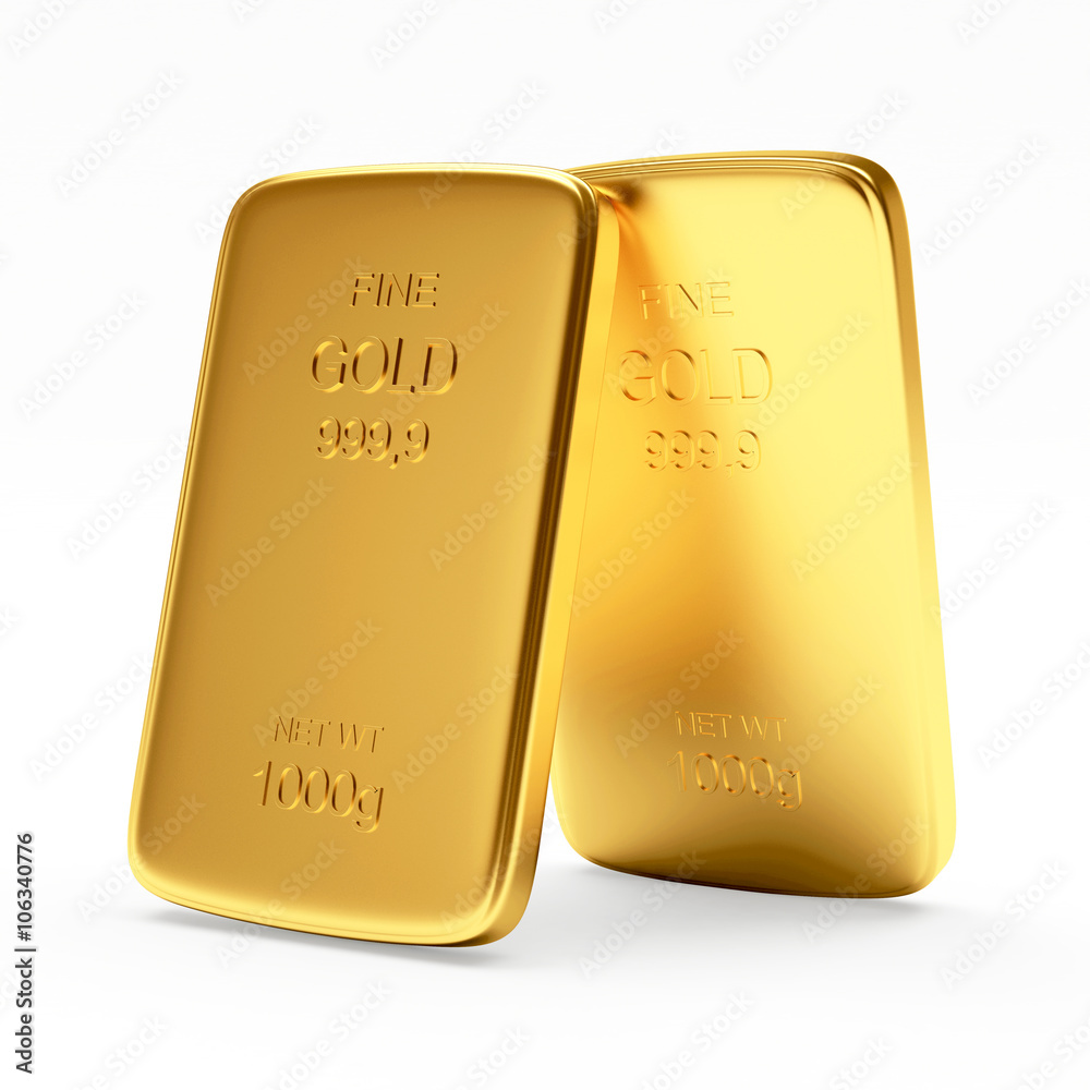 Banking concept. Two flat golden bars isolated on white. Banking concept. Two flat golden bars isolated on white.
