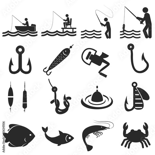 Fishing icons in single color