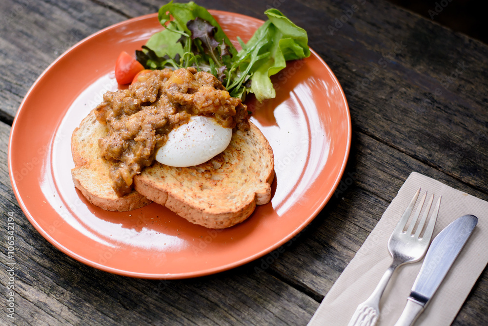 Beef in curry and benedict egg sanwich Beef in curry and benedict egg sanwich