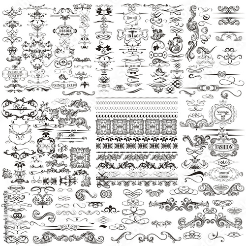 Vector set of calligraphic elements for design. Calligraphic vec
