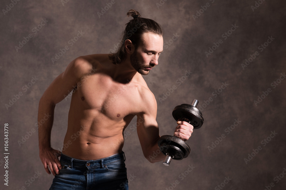 young man exercised body train with bar-bell