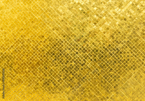 Luxury Shiny Golden Tone Rectangle Tile Glass Pattern Mosaic Background Texture