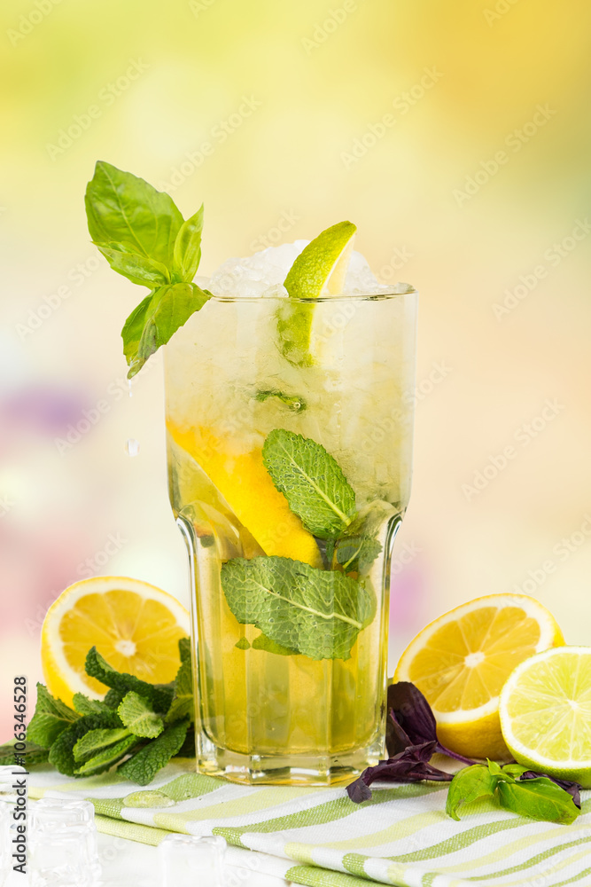 Fototapeta premium Basil lemonade in glass