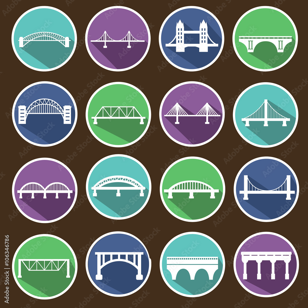Fototapeta premium Vector isolated bridges icons set.