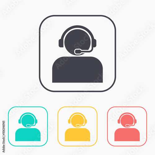 Customer support operator with headset color icon set