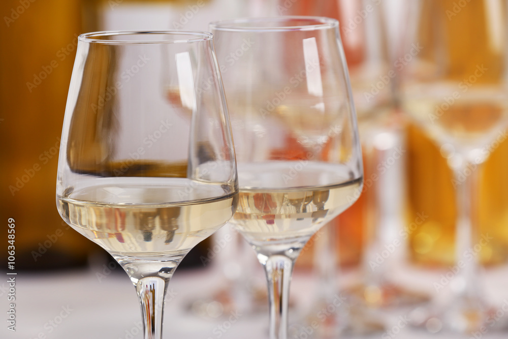 Glasses of white wine closeup