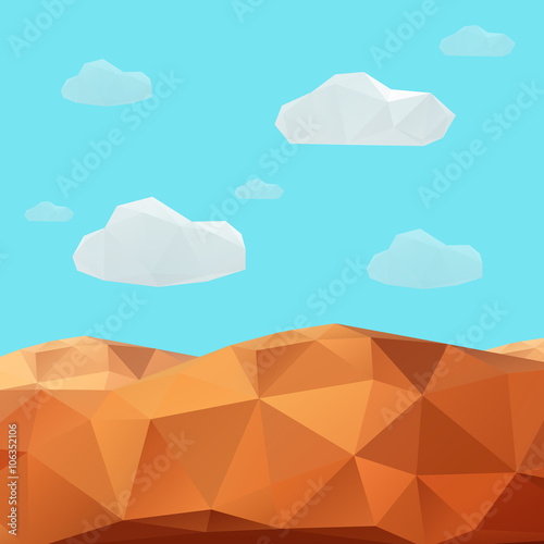 Low poly vector desert mountain landscape